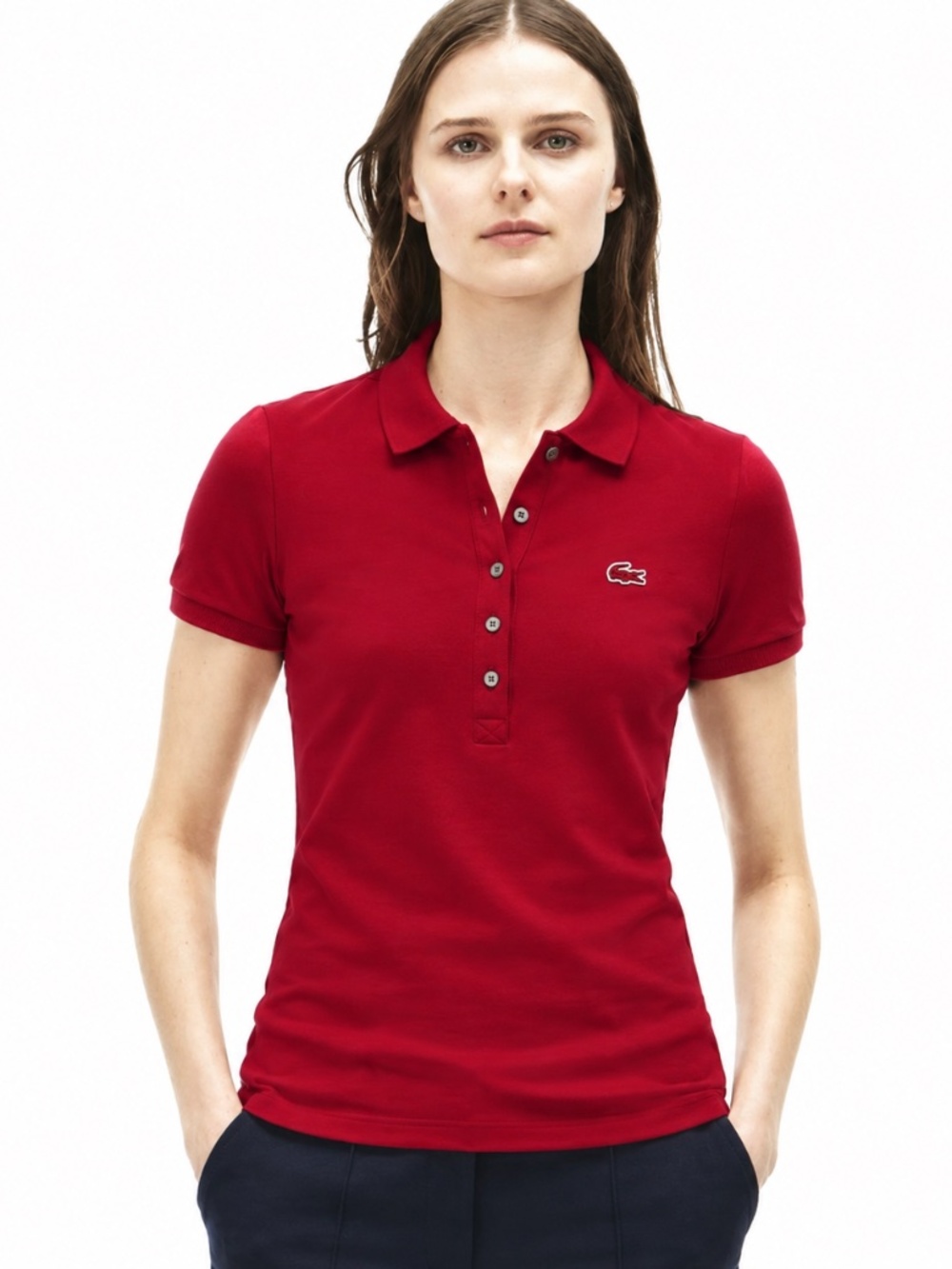 Lacoste Slim Fit Cotton Piqué Polo Shirt Burgundy Red Wine Women Size 36 S